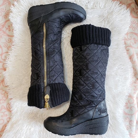 Juicy Couture Shoes - Juicy Couture Gold Zip Knee High Wedge Quilted Snow Boots Knit Top